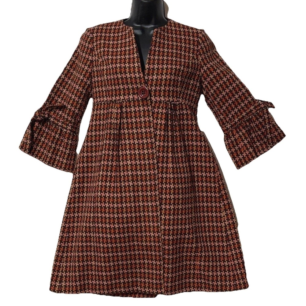 Beth Bowley‎ Pea Coat Houndstooth Tweed Classic Old Money Womens Size 2 Small